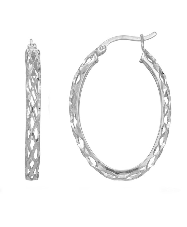 Sterling Silver Rhodium Finish Shiny Diamond Cut Weaved Oval Hoop Earrings- Diameter 30mm - CH11QA366UF