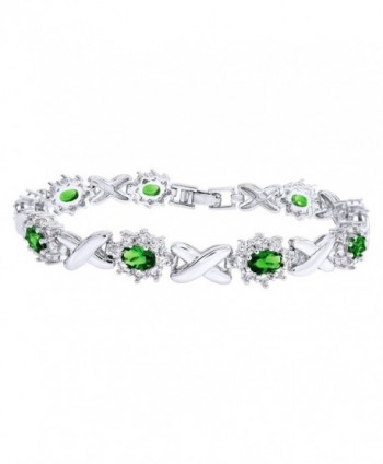 Simulated Emerald and Cubic Zirconia Link Womens XO Bracelet In Gold Over Brass - white-gold-plated-base - C812NSZIGJF