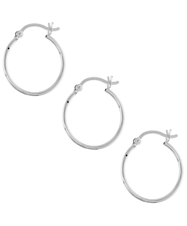3 Pairs Sterling Silver Tube Hoop Earrings with Post-Snap Closure- 1mm thin 13/16 inch round - CA11C03029L