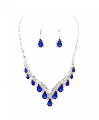 Affordable Jewelry Sapphire Blue Clear Rhinestone Silver Necklace Jewelry Earrings Set - CP12C650G6V