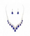 Affordable Jewelry Sapphire Blue Clear Rhinestone Silver Necklace Jewelry Earrings Set - CP12C650G6V
