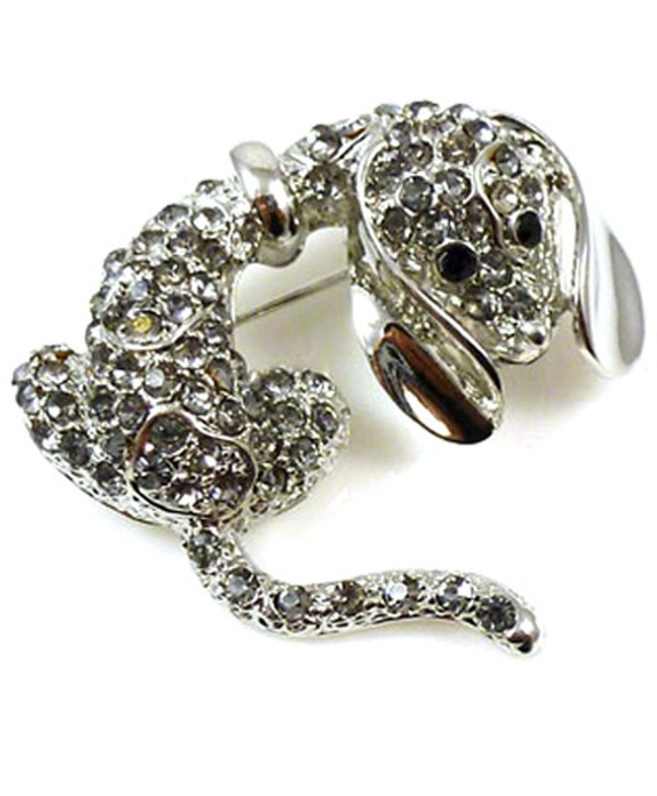 Brooches Store Cute Silver and Black Diamond Crystal Dog with Long Ears Brooch - CH118EJXKXF