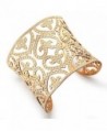 Cuff Bangle Bracelet Polished Flowers & Heart Rose Gold/ Gold/ White Silver Stone Women Fashion Jewelry - C612GE7R47B