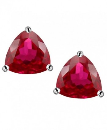 Star K Sterling Silver Trillion 7mm Earring Studs - Created Ruby - CP118P3W2QV