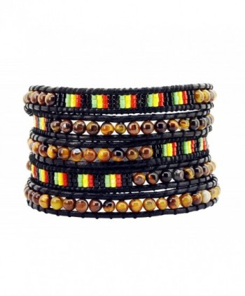 Long Hippie Bohemian Seed Beads Rasta Beaded Wrap Around Leather Bracelet - CK126OI3P6T