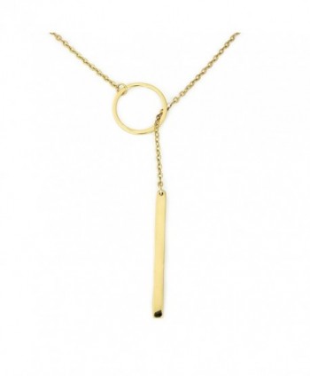 Yellow Gold Tone Sterling Silver Open Circle with Bar Lariat Necklace- 22" - CD11AVZPZO1