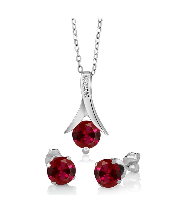 2.40 Ct Round Created Ruby 925 Sterling Silver Pendant and Earrings Set With 18 Inch Silver Chain - CW11E4PZEMN