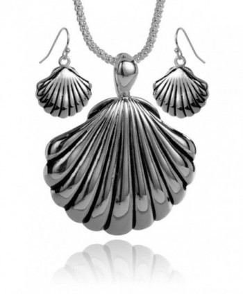 Silver-tone Sea Shell Necklace Set with Earrings by Jewelry Nexus - C311CXVOFY3