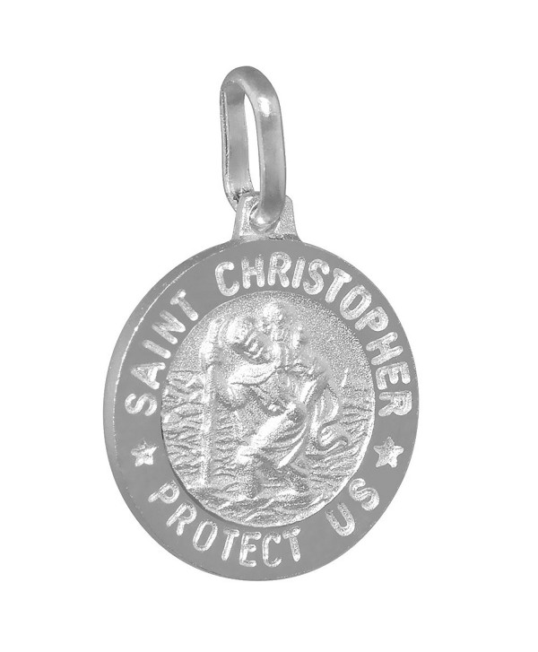 Dainty 14k Gold & Sterling Silver St Christopher Medal Necklace Round 5/8 inch Italy 