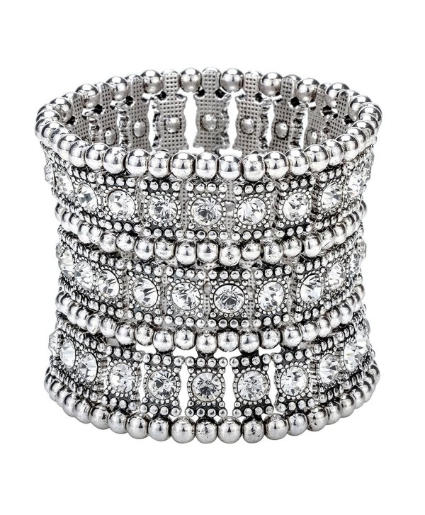 Szxc Jewelry Women's Multilayer Crystal Stretch Bracelet 3 Row - silver - CI17YL08CIL