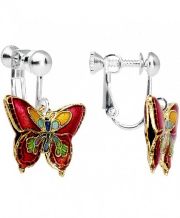 Body Candy Handcrafted Red Butterfly Clip On Dangle Earrings - CM12FL8W90V
