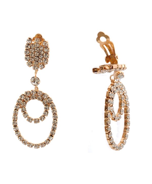 Topwholesalejewel Fashion Jewelry Gold Plating Crystal Rhinestone Clip On Dangle Earrings - CH183KWTCLX
