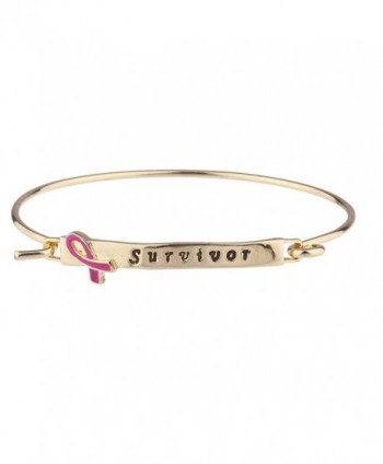 Lux Accessories Goldtone Breast Cancer Awareness Survivor Bar Bangle Bracelet Bracelet - CX17YQTGCCG