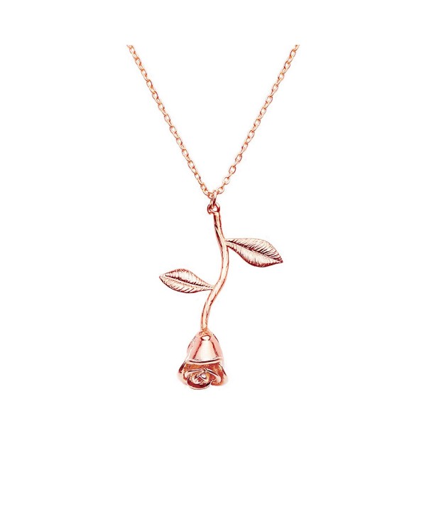 Rose Pendant Necklace in Gold Rose Gold Silver Mother's Day Roses Jewelry Gift for Mom 3D Pendant - Rose Gold - CX17Z7IS7AS