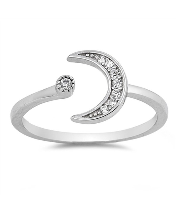 White CZ Cresent Moon Open Ring New .925 Sterling Silver Band Sizes 4-10 - CZ12BDSYRUX