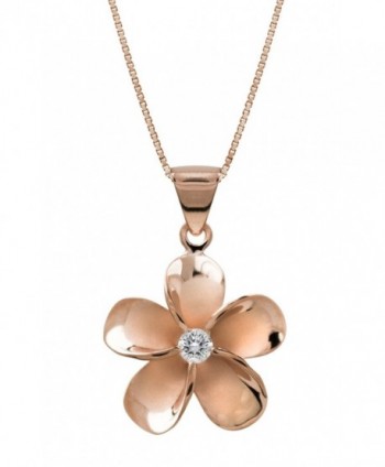 14k Rose Gold Plated Sterling Silver Plumeria CZ Necklace Pendant with 18" Box Chain - CH1178O8N9X