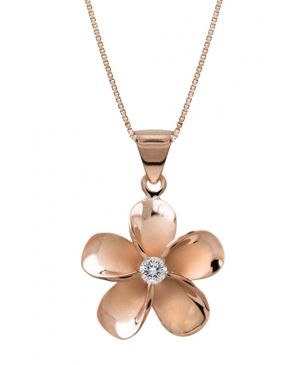 14k Rose Gold Plated Sterling Silver Plumeria CZ Necklace Pendant with 18" Box Chain - CH1178O8N9X