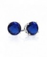 3.34 Ct Round 7mm Blue Simulated Sapphire 925 Sterling Silver Stud Earrings - CE11U5ZKJ85