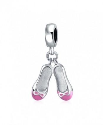 Bling Jewelry 925 Silver Pink Ballet Slippers Shoes Dangle Charm Bead - C811K4WERU5