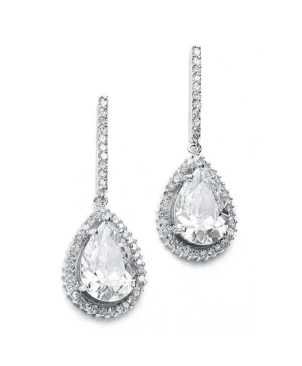 Mariell Pear-Shaped CZ Bridal Wedding Teardrop Dangle Earrings - Real Platinum Plated Jewelry For Brides - CM17Z50UXLK