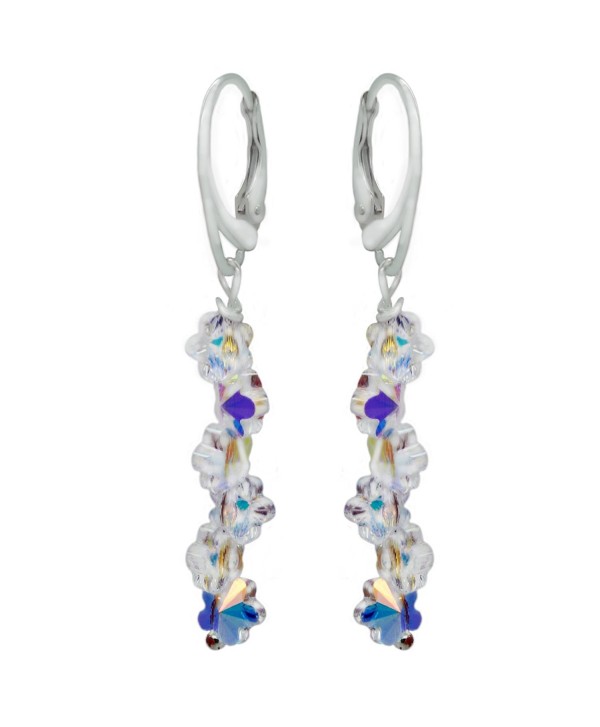Sterling Silver with Swarovski Crystals Daisy Flower Aurora Borealis Drop and Dangle Leverback Earrings - CV12M0Y3A5L