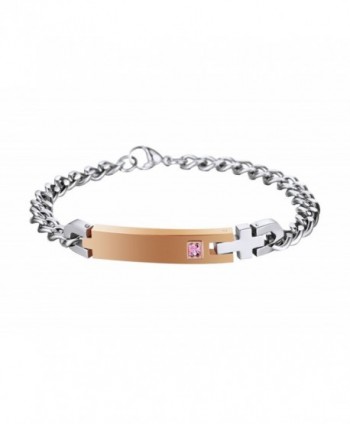 Personalized Matching Bracelets Titanium Stainless - Rose Gold for Women- Cross & Pink Rhinestone - CN184YZUN7G
