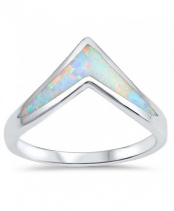 CHOOSE YOUR COLOR Sterling Silver Chevron Ring - White Simulated Opal - CX12N9QKG6U