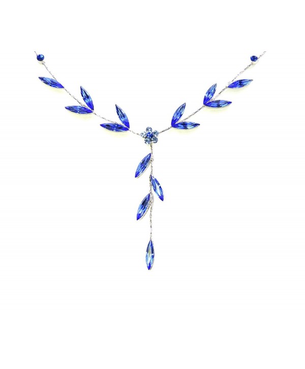Faship Gorgeous Sapphire Color Blue Floral Necklace Earrings Set - CJ11U5Z4DGT