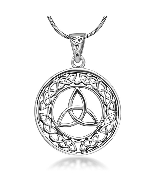 Sterling Silver 23 mm Trinity Knot Celtic Symbol Round Weave Pendant Necklace for Women 18'' - CU11WYKY6ZL