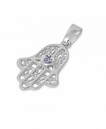 Cubic Zirconia Protection from the Evil Eye Hamsa Pendant Sterling Silver - Sterling Silver - CD11CLD7K7H