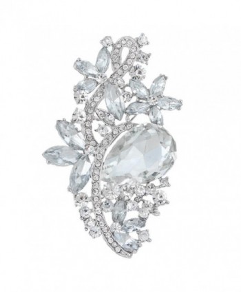 EVER FAITH Bridal Silver-Tone Flower Tear Drop Brooch Clear Austrian Crystal - C111BGDOMWJ