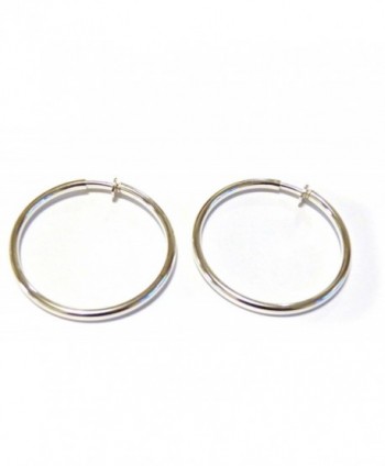 Clip-on Earrings Hypo-allergenic Hoop Earrings Shiny Silver Rhodium Plated 2 inch Hoops - CL12GAPU50J