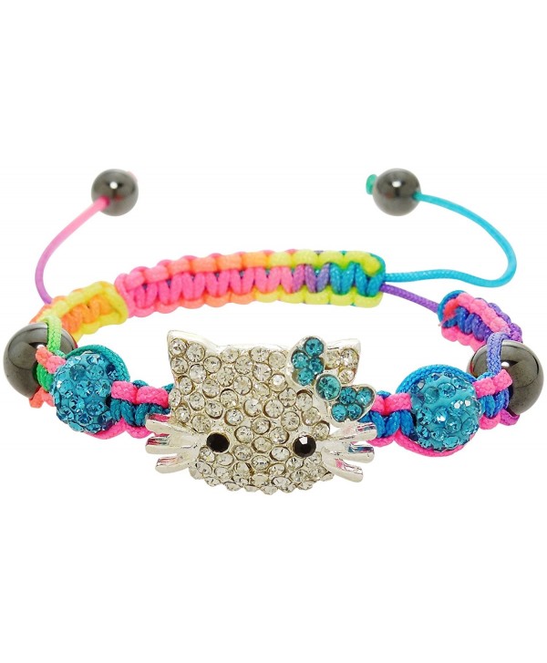 Bracelet - Crystal Encrusted Kitty Face with Blue Shamballa Beads - Kiki's Colorful Kitty in Blue - CZ11H8VAD3J