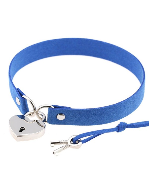 SANWOOD Gothic Velvet Punk Choker Collar Necklace with 2 Keys Love Heart Lock Pendant (Blue) - CJ18392IWD3