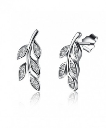Maxilei Sterling Silver Olive Leaf Cubic Zirconia (CZ) Stud Earrings For Women Or Girls - CF180DLEH7Y