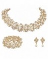 EVER FAITH Austrian Crystal Bridal Cream Simulated Pearl Leaf Jewelry Set Clear - A-Gold-Tone - C311TXB8HTP