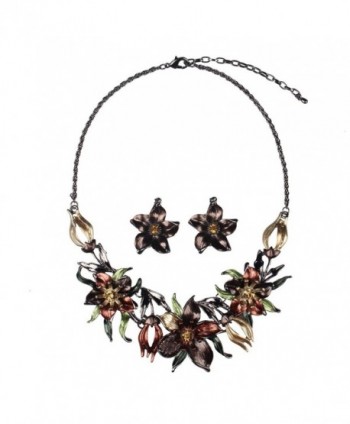 Hamer Women's Multi-color Alloy Flowers Statement Choker Necklace and Earrings Sets Vintage Jewelry - Brown - CI12E9LBXUX