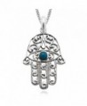 925 Sterling Silver Blue Enamel Filigree Evil Eye Hamsa Hand - Hand of God Pendant Necklace- 18" - CB121N045FD