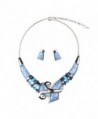 SDLM Women Fashion Jewelry Multiple Splice Alloy Resin Collar Necklace & Stud Earrings Sets - Blue - CE12NTPGUNB