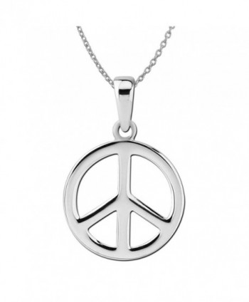 Sterling Silver Small Peace Sign Pendant Necklace- 18" - CW113A1C09B