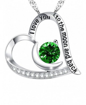 Birthday necklace Swarovski Birthstone Sterling - Heart Moon Emerald Necklace - CI188ZGRGXZ