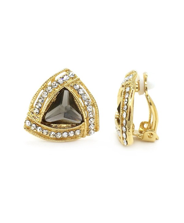 Vintage Clip On Earrings Crystal Triangle Trillion Women Fashion - Goldtone - CY128691WMD
