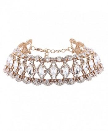 Bingirl Luxury Crystal Rhinestone Choker Necklace Collares Fashion Punk Wide Statement Necklace - Gold - CS17XHSYW2T
