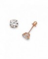 Jewelryweb Solid 14k Rose Gold Solitaire Round Cubic Zirconia Stud Screw-back Basket Earrings (4mm-6mm) - CX185H4YUQY
