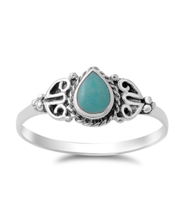 CHOOSE YOUR COLOR Sterling Silver Teardrop Ring - Simulated Turquoise - CJ11Y23F15H