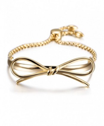 Best Friend Gift Friendship Bracelet Bow Knot Charm Adjustable Slider Bracelet for Women - Gold - CR12NT5PBQ9
