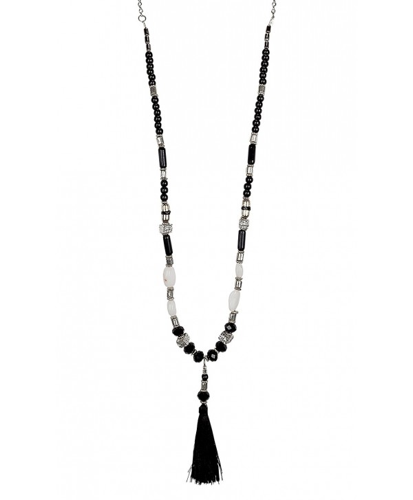 Black and White Beaded Tassel Necklace | SPUNKYsoul Collection - C5188H0QSAR