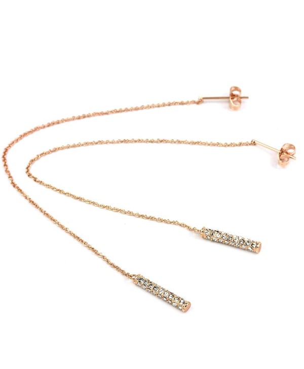 FC JORY Rose Gold Plated Crystal Thread Threader Stick Bar Drop Dangle Long Chain Earring - CZ11E3R6GH9