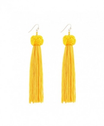 DDH Knotted Dangle Tassel Earrings Long Thread Tassel Beaded Eardrop For Women Girls - Yellow - CX186C788A4