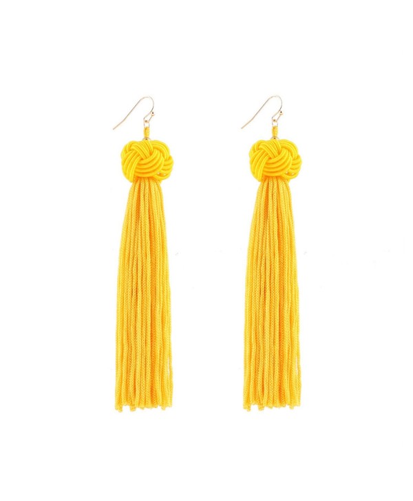 DDH Knotted Dangle Tassel Earrings Long Thread Tassel Beaded Eardrop For Women Girls - Yellow - CX186C788A4